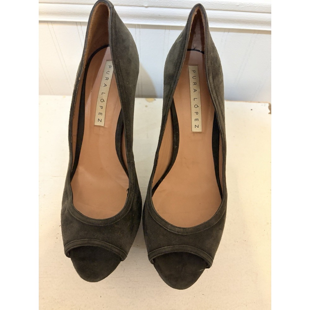 Pura Lopez Women's Green Suede Heel Size 39 Made In Spain